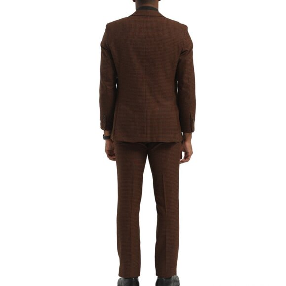 Brown Checkered Plaid Peak lapel 3 Piece Stacy Adams Men's Suit - Picture 3 of 3